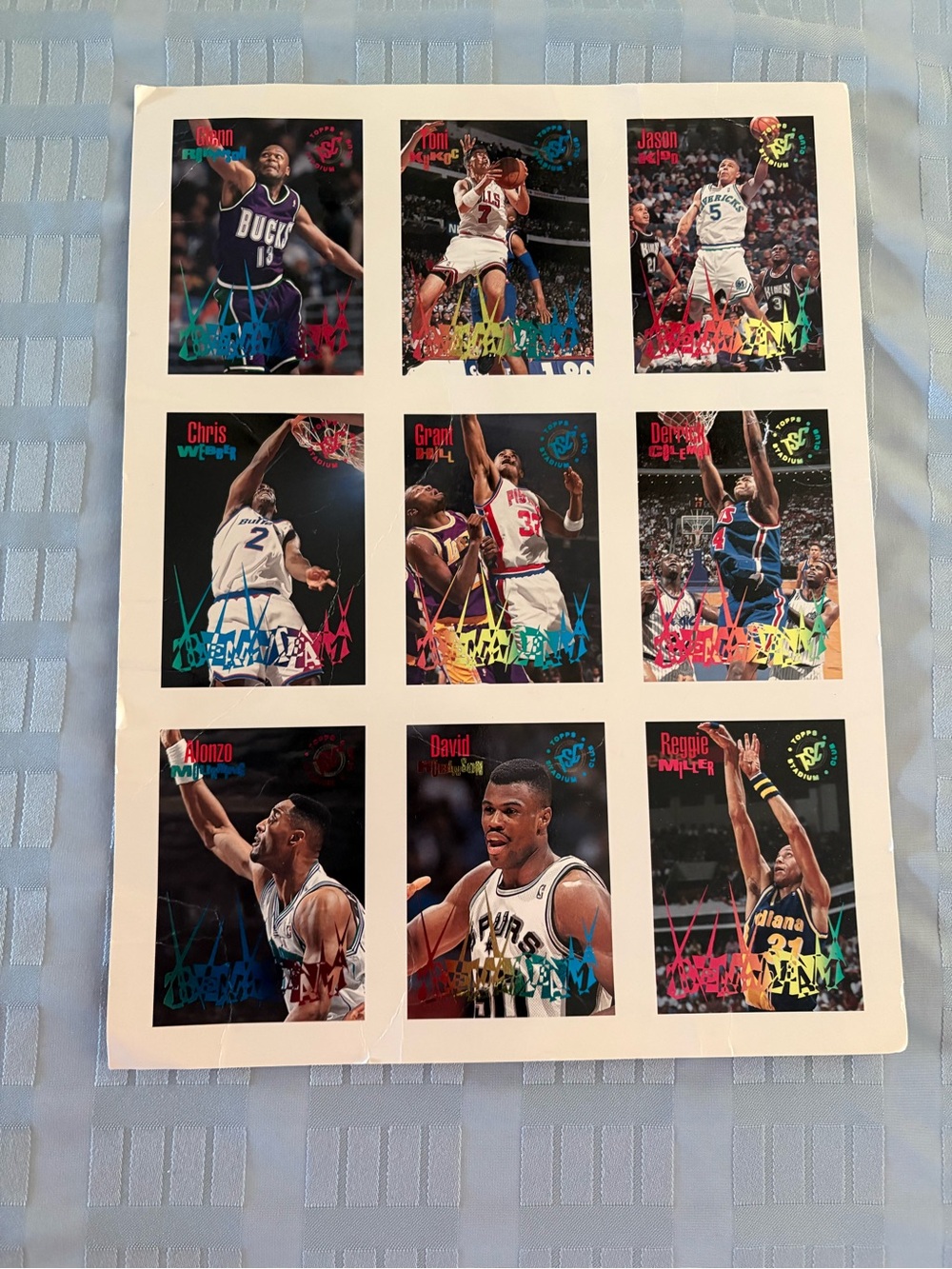 Vintage NBA Basketball Player Card Sheet - 1994-95 Topps Stadium